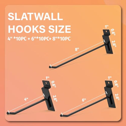 HUHOLE 30PC Slatwall Hooks, 4", 6", 8" Steel Hangers - style: Slatwall Hooks 468 Inch