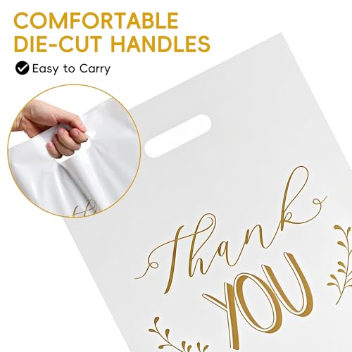 White Thank You Bags for Business Small, 100 PCS 12x15 Plastic Bags - color: White Thank You Bags