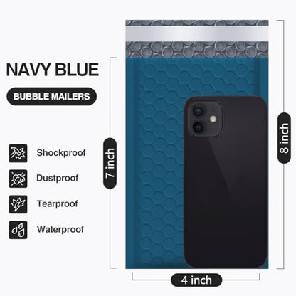 UCGOU Bubble Mailers 4x8" Navy Blue 50 Pack Usable Size 4x7" Padded Mailers - color: Navy Blue, size: 4x8" 50PC