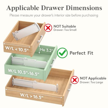 Lifewit 3.2" High Drawer Dividers for Clothes, Adjustable Drawer Organizers - size: 3.2"H, 10.5-16.5"L
