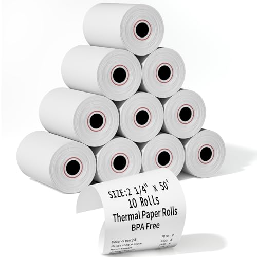 (10 Rolls) 2 1/4" x 50' Thermal Receipt Paper Rolls - size: 2 1/4" x 50', style: 10 Rolls