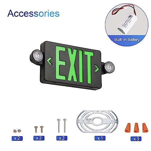 GZRUIYANG Black Housing Exit Sign with Emergency Lights Green, LED Emergency Exit Light with Battery Backup, UL 924 Certified, AC 120/277V, Commercial Emergency Lights Combo for Business - 1 Pack - color: Black Housing Green Letter, size: 1 Pack