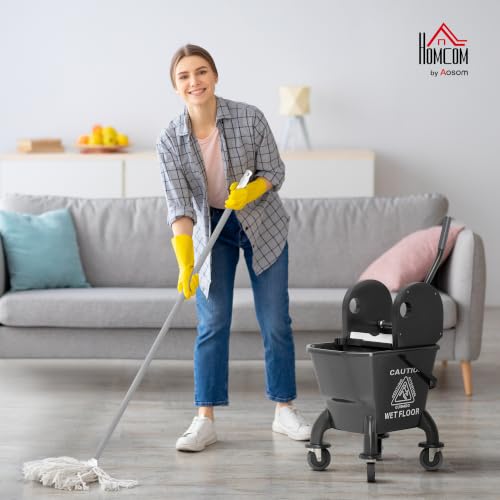 HOMCOM Mop Bucket with Wringer on Wheels, 27.5 Quart, with Mop, Black - color: Black, size: 27.5 Quart