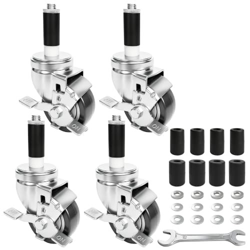 MySit 3 Inch Expanding Stem Casters with Side Brake Set of 4 - size: 3 inch