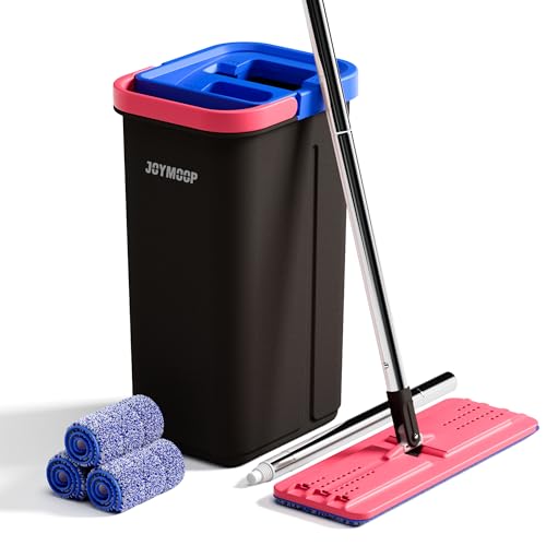 JOYMOOP Flat Mop System, Microfiber Mop and Bucket Set, Black, Household & Commercial Floor Cleaning System for Hardwood, Tile & Glass, Wet Dry Use, 60" Handle, 3 Pads - color: G