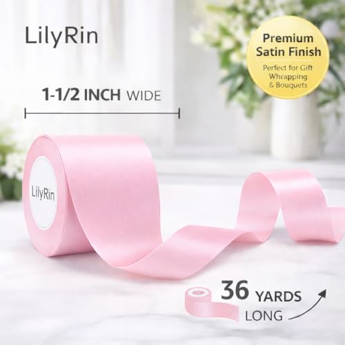 Pale Pink Satin Ribbon Roll 1-1/2 Inch x 36 Yards for Hair Bows & Gift Wrap - color: Pale Pink