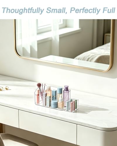 Makeup Tray Holder Organizer Cosmetic Display Case Tabletop Desktop Vanity Countertop Bathroom Wall Cabinet Medicine Storage Box 9 Dividers 2 Removable Women Ladies Girls Gifts Crystal Clear 1 PACK - color: Crystal Clear