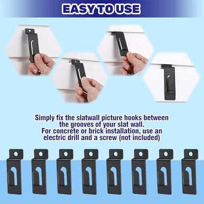 30Pcs Slatwall Utility Notch Hooks, Slat Wall Picture Display Hooks Hanger Panel Shelf Pegboard Slatwall Accessories for Photo Frame Painting Arts Hanging Home Office (Black) - color: Black