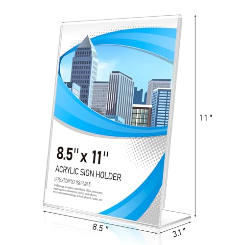 Eocnrhe Acrylic Sign Holder 8.5 x 11 6 Pack, Double-Sided Clear Sign Holder Plastic Stands for Display, Table Sign Stands, L Shape Flyer Holder