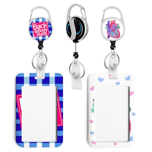 2 Pack Back&Body Hurts&Heart ID Badge Holder with Clip Badge Reels - color: 2 Pack-back&body Hurts&heart