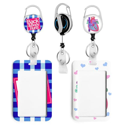 2 Pack Back&Body Hurts&Heart ID Badge Holder with Clip Badge Reels - color: 2 Pack-back&body Hurts&heart