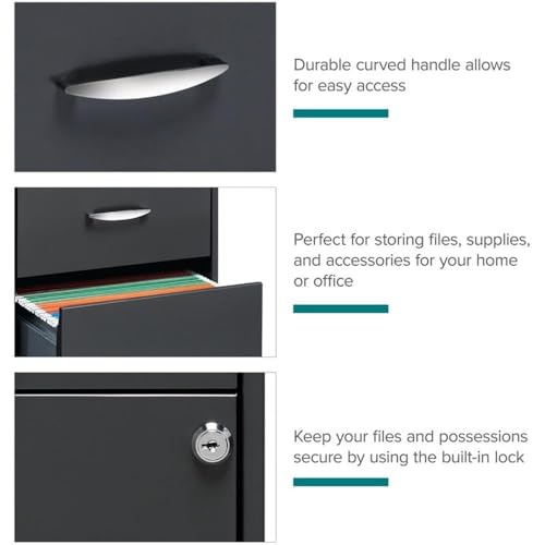 Pemberly Row 3 Drawers 27.32" Vertical Charcoal Metal Filing Cabinet Lockable Pre-Assembled Stationary Letter Size for Home, Office - color: Charcoal