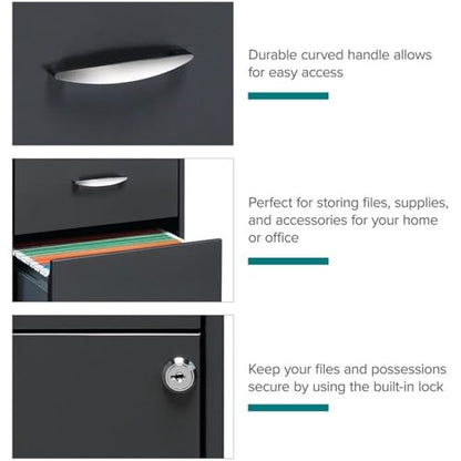 Pemberly Row 3 Drawers 27.32" Vertical Charcoal Metal Filing Cabinet Lockable Pre-Assembled Stationary Letter Size for Home, Office - color: Charcoal