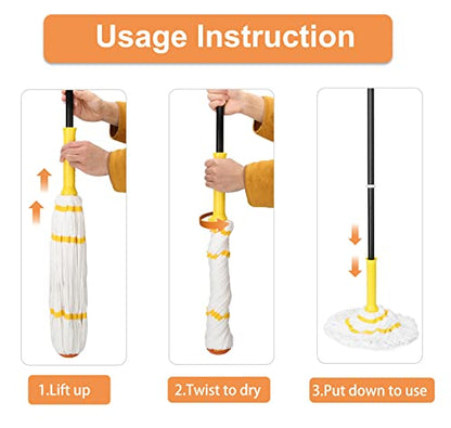 Self-Wringing Twist Mop with 1 Extra Refill, 57" Long Handle, Yellow - color: Yellow (1 Handle & 2 Mop Heads)