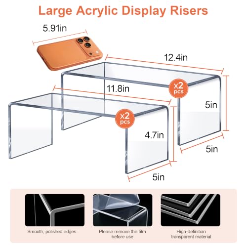 Large Acrylic Risers 4 Pcs (2 Sizes), 5mm Thick Display Stands