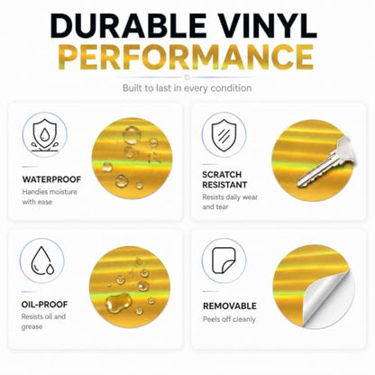 Round Holographic Gold Thermal Labels 1.5 in Vinyl Stickers 200 PCS - color: Holographic Gold, size: 1.5 × 1.5 Inch