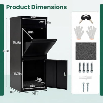 COSTWAY Large Outdoor Package Delivery Box with Anti-Theft Design - size: 16" x 15" x 40"