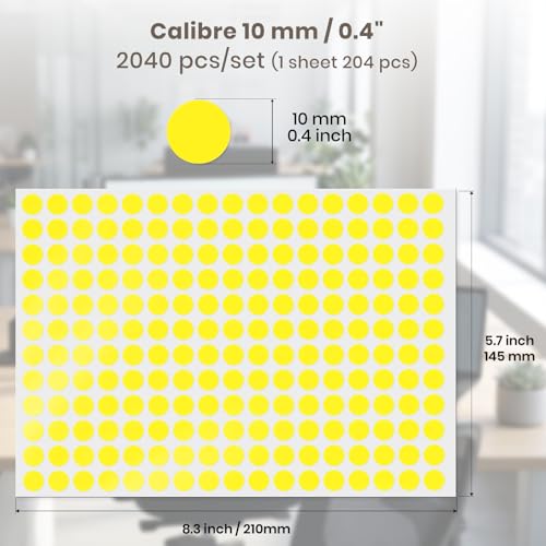 2040 Pcs Dot Stickers 0.4" Color Coding Labels, Yellow - color: Yellow