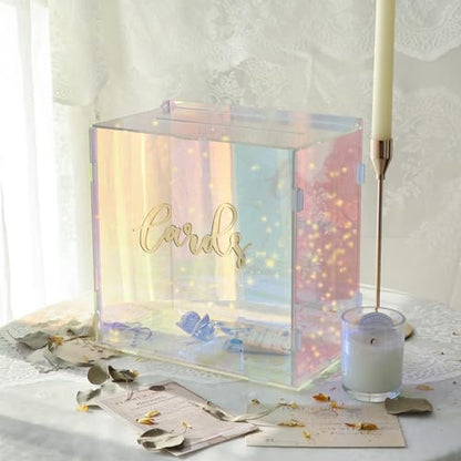 Acrylic Wedding Card Box with LED Lights, Colorful Gift Card Box for Party - color: Colorful