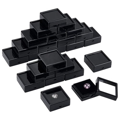 BENECREAT 24Pcs Black Gemstone Display Box, 2x2x0.8Inch Jewelry Box Container with Clear Top Lids for Gems, Festival Wedding Jewelry Packaging - color: Black