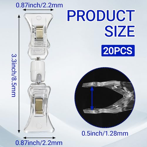 20Pack Double Sided Swivel Price Tag Clips, Clear - size: 20 PCS