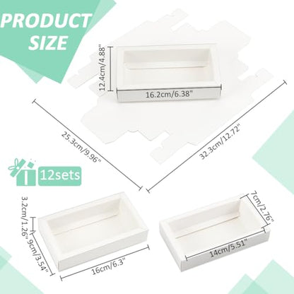 NBEADS 12 Pcs Rectangle Drawer Kraft Boxes, 5.5x2.7x1.26 Inch Gift Packaging Case Foldable Paper Drawer Boxes with Clear Plastic Cover for Party Favor Treats Candy and Jewelry Crafts, White - color: White