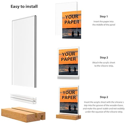 Acrylic Sign Holder with Wood Base 8.5x11 Inch Vertical and Slant Displays (2 Pack 8.5*11") - size: 2 Pack 8.5*11"