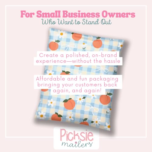 Picksie Mailers- 6x9 Designer Poly Mailers- Cute Shipping Bags - color: Peachy Picnic, size: 6x9