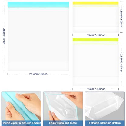 Lerine 20 Pack Stand Up Reusable Freezer Bags, Dishwasher Microwave Safe - color: Multicolor, size: 20 Pack - 8 Gallon, 7 Sandwich, 5 Snack Bags