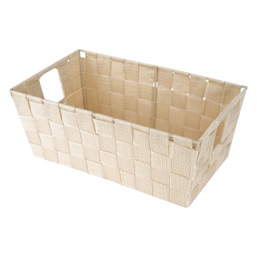 Whitmor Small Woven Storage Baskets for Shelves - Decorative Bathroom Organizer Bins with Metal Structure, Versatile Shelf Storage Solution for Home Organization & Closet (Latte) - color: Latte, size: 11.42 × 6.5 × 4.53 inches