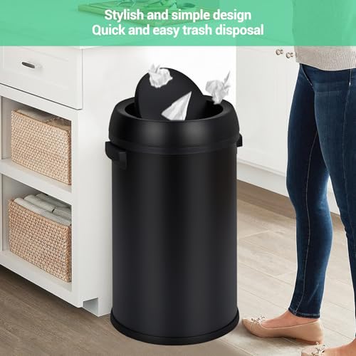 Garvee 17 Gal/65 L Trash Can, Fingerprint-Proof Stainless Steel Swing Top Garbage Can, Heavy Duty Commercial Round Trash Bin with Swing Lid for Restaurant, Home, Office, Black - color: Black, size: 17 Gallon Swing Top