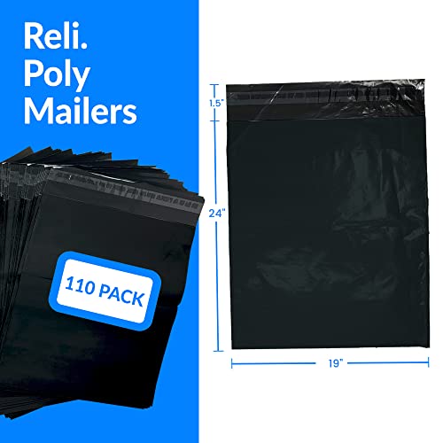 Reli. (110 Pcs) Poly Mailers 19x24", Black | Large Shipping Bags