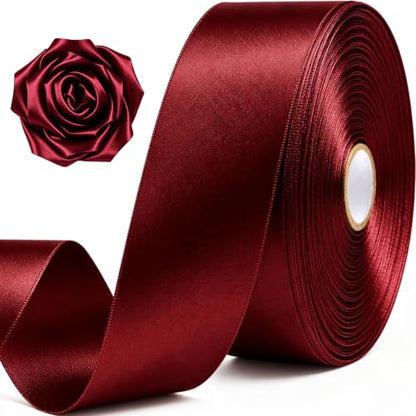 1-1/2 Inch Burgundy Satin Ribbon 50 Yards Single Face Polyester - color: Burgundy, size: 1-1/2 inch