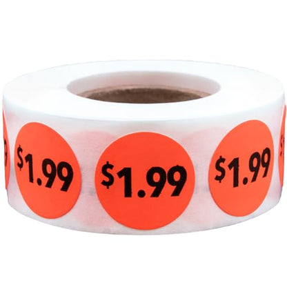 Fluorescent Red 1.99 Circle Dot Stickers, 3/4 Inch Round Price Labels, 500 Total Adhesive Stickers on a Roll for Retail Pricing, Inventory, Sales, and Promotions – Made in The USA - color: $1.99