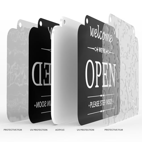 Open and Closed Sign Acrylic Black Double Sided 11 × 7 Inches - color: Black