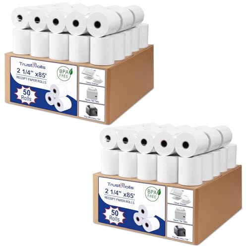 (100 Rolls) Premium 2 1/4 x 85 Thermal Paper Rolls - BPA Free Credit Card Receipt Paper for POS, ATM & Restaurant Printers - size: 100 Rolls 2 1/4" x 85' Thermal Paper