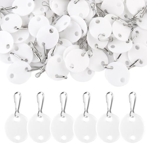 Gute 100Pcs Plastic Key Tags with Metal Hooks,1 Inch Double-Sided Labels
