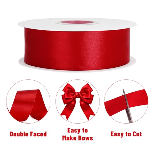 KINGLAKE Double Faced Red Satin Ribbon - 1-1/2 Inch x 50 Yards - color: Red