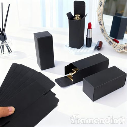 Framendino, 50 Pack Black Kraft Paper Lipstick Boxes Rectangle Bottle Reusable Lip Balm Packaging Cases Gift Wrapping Box for DIY (3.54x1.41x1.41) - color: Black - 3.54x1.41x1.41