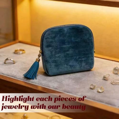 Small Travel Jewelry Pocket Case with Zipper for Women - color: Gem blue
