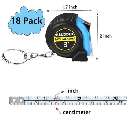 18 Pack Small Tape Measure Keychains - Mini Tape Measures Retractable,Pocket Measurement Tape Bulk Easy Read 3 Feet - color: Blue