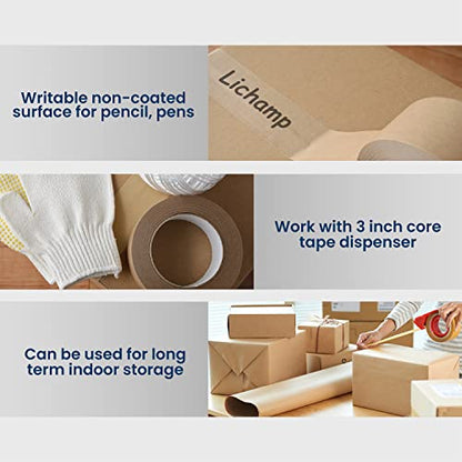 Lichamp Kraft Packing Tape, Brown Kraft Gummed Tape for Packing Boxes, Shipping Cardboard and Carton Sealing, 6 Rolls x 2 inch x 55 Yard x 7 mil, B206BN - size: 2 inches