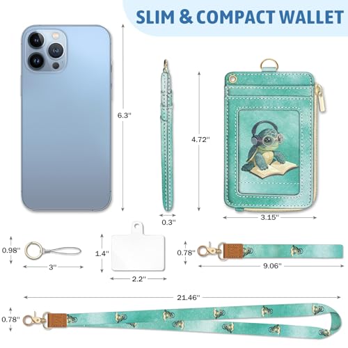 Piefly Turtle Lanyard Wallet with ID Badge Holder, Cute Small RFID Keychain - color: Turtle