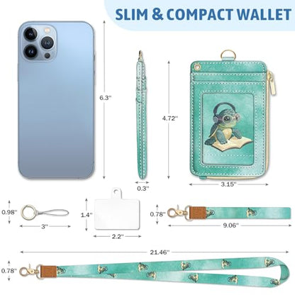 Piefly Turtle Lanyard Wallet with ID Badge Holder, Cute Small RFID Keychain - color: Turtle