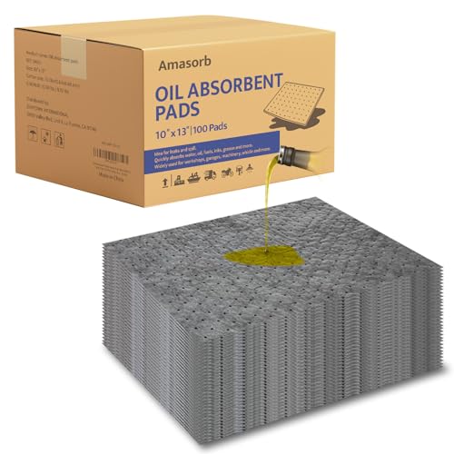 Oil Absorbent Pads 100 Pcs- 9.8 x 13 Inch-Universal Leak, Drip, and Spill Control, Garage Accessories Absorbent Mat for Oil Water, Ideal for Extra-Heavy Spills
