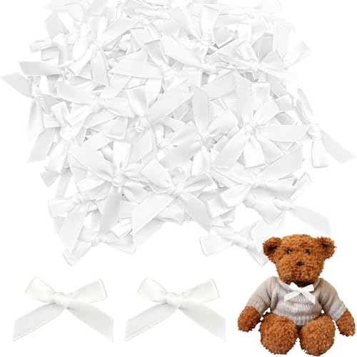 100 Pcs Mini Satin Bows with Premade Twist Ties for Crafts, White - color: White