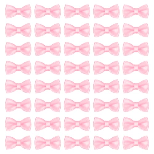 MECCANIXITY 100 Pcs Mini Ribbon Bow 0.8" Mini Fabric Satin Ribbon Flower Bows for Craft DIY Sewing Wedding Birthday Party, Pink - color: Pink