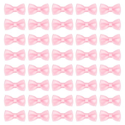 MECCANIXITY 100 Pcs Mini Ribbon Bow 0.8" Mini Fabric Satin Ribbon Flower Bows for Craft DIY Sewing Wedding Birthday Party, Pink - color: Pink