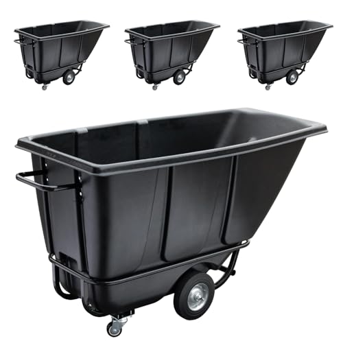 Tilt Dump Truck 850 lbs Capacity, 1/2 Cu.Yd Heavy Duty Trash Cart with Wheels, Forklift-Able Frame, Plastic Utility Dump Cart for Construction, Warehouse & Industrial Use (4-Pack) - size: 4PC