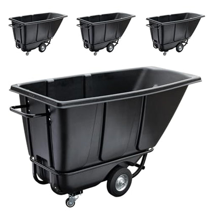Tilt Dump Truck 850 lbs Capacity, 1/2 Cu.Yd Heavy Duty Trash Cart with Wheels, Forklift-Able Frame, Plastic Utility Dump Cart for Construction, Warehouse & Industrial Use (4-Pack) - size: 4PC